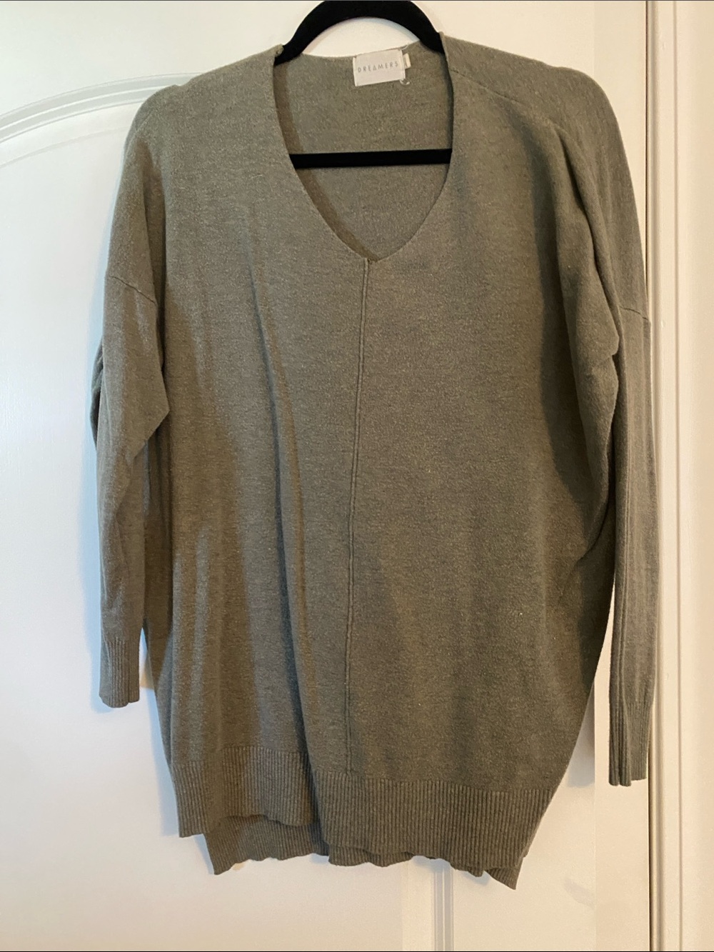 Dreamers Olive Green V-Neck Lightweight Sweater